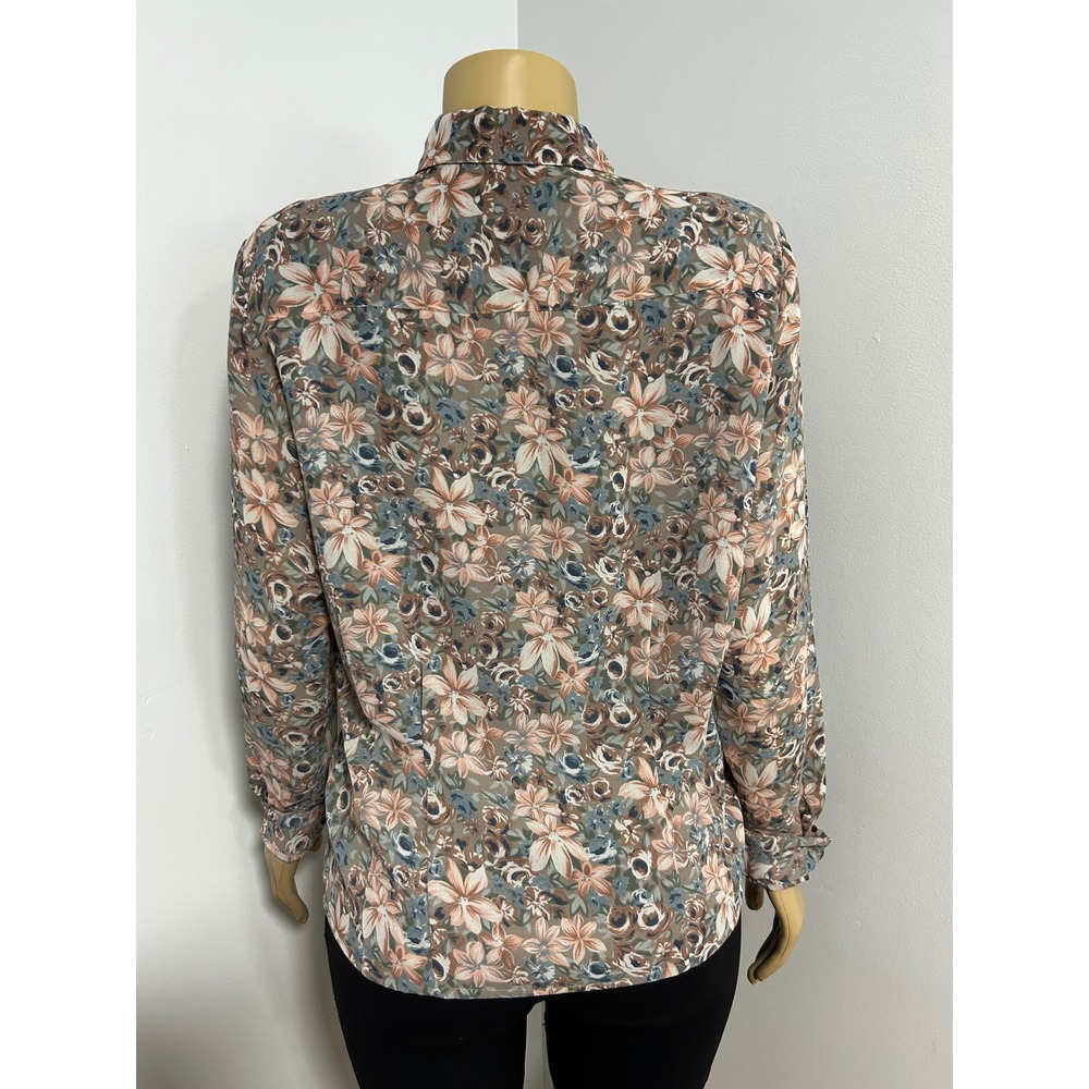 Talbots Vintage Floral Pleated Blouse COTTAGECORE Pearl Button Long Sleeve Top L - Picture 5 of 7
